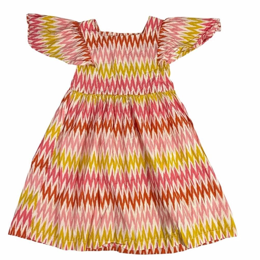 Mini Boden 8-9 Zigzag Stripe Flutter Sleeve Dress